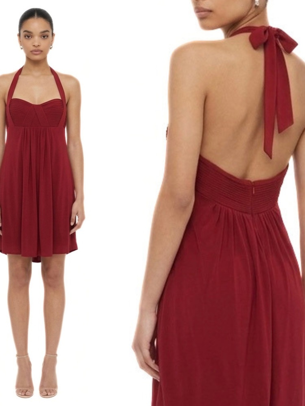 NWT BCBGMaxAzria Burgundy Halter Backless Mini Dress Size S Zip Sleeveless Red